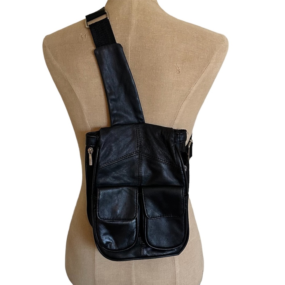 Y2K Black Leather Small Crossbody Backpack Purse